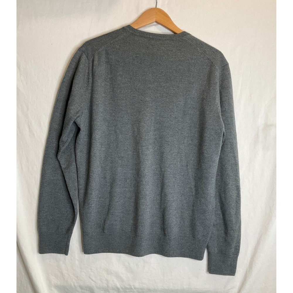 Black Brown 1826 Sweater 100% Extra Fine Merino Wool Grey Pullover V-Neck L - Picture 2 of 6